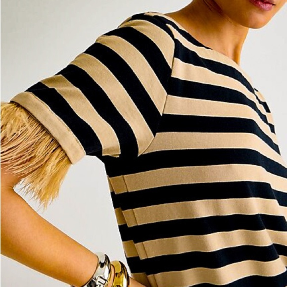 J. Crew Mariner jersey cropped striped boatneck T-shirt with feathers